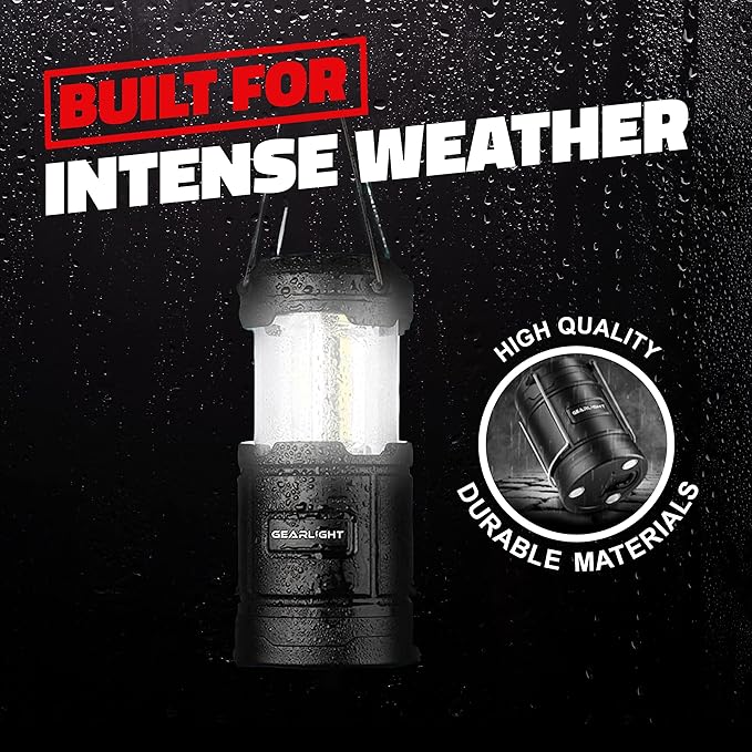 GearLight Camping Lantern - 2 Portable LED Battery Powered Lantern with Magnetic Base and Foldable Hook for Emergency Use or Campsites, Essential Hurricane Survival Kit with Batteries