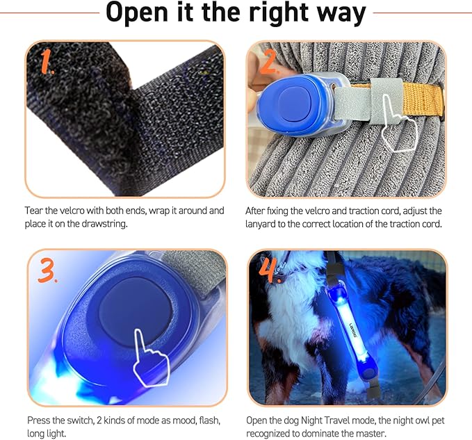 LaRoo Light Up Dog Collar with Nylon Stickers, Universal Glowing Collar Accessories for Leash Harness, Silicone Waterproof Dog LED Flashing Collar Night Outdoor Safety
