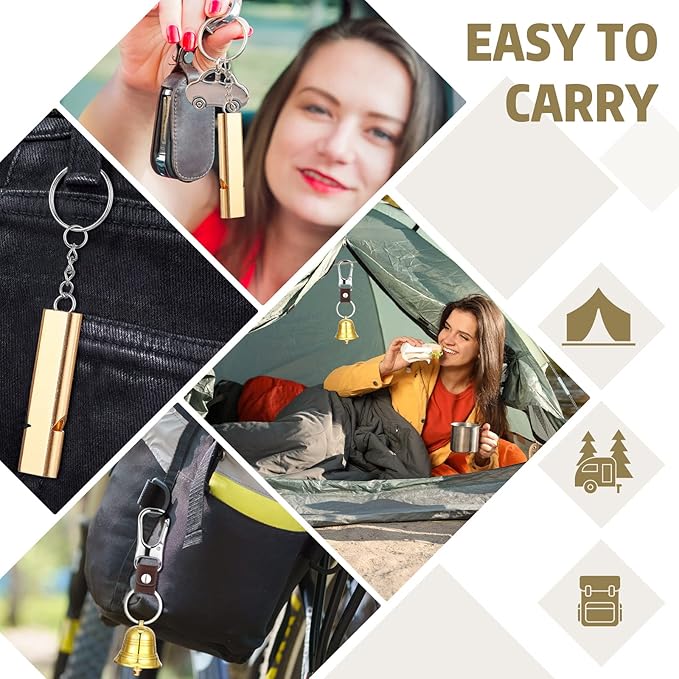12 Pcs 1.5 Inch Loud Bear Bell with Whistle Set for Hikers Solid Brass Emergency 3 in 1 Bear Bells for Hiking Outdoor Camping Bear Protection for Survival Biking Fishing Climbing Self Defense Gear