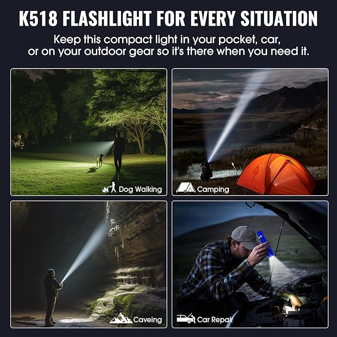 Rechargeable Tactical Flashlights, High Lumens Small Mini USB-C LED Flashlight, Compact EDC Flash Light, 4 Modes&Memory Function, Waterproof Pocket Lights for Home,Camping,Emergency (2, Blue)