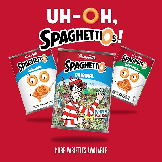 SpaghettiOs Original Canned Pasta With Where’s Waldo? Shapes, 15.8 oz Can (12 Pack)