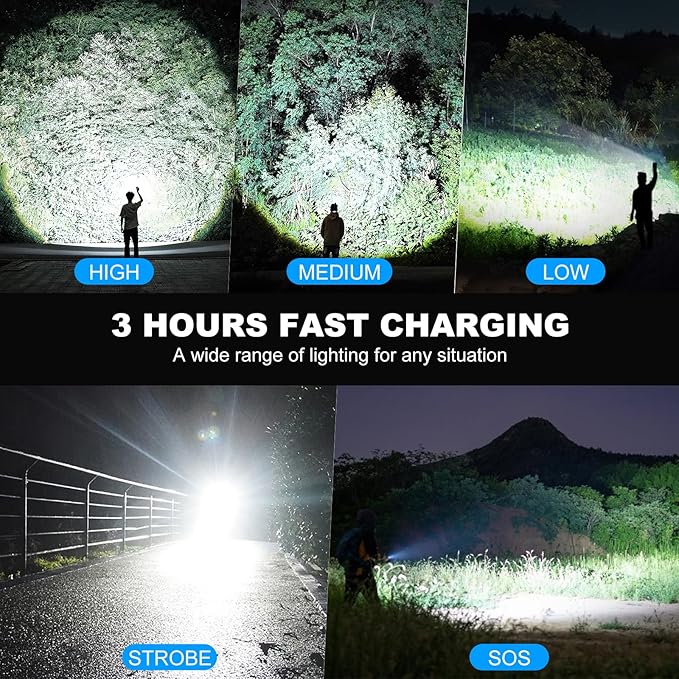 Rechargeable Led Flashlight High Lumens - 99,000lm Bright Powerful Flash Light with 5 Modes, Waterproof Handheld Linterna for Home, Camping(3 Packs)