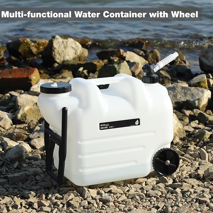 REDCAMP 7.4 Gal Portable Water Container with Wheels & Spigot - BPA-Free Rolling Camping Water Jug with Handle Storage Tank for Hiking, Outdoor Activities (28L, White)