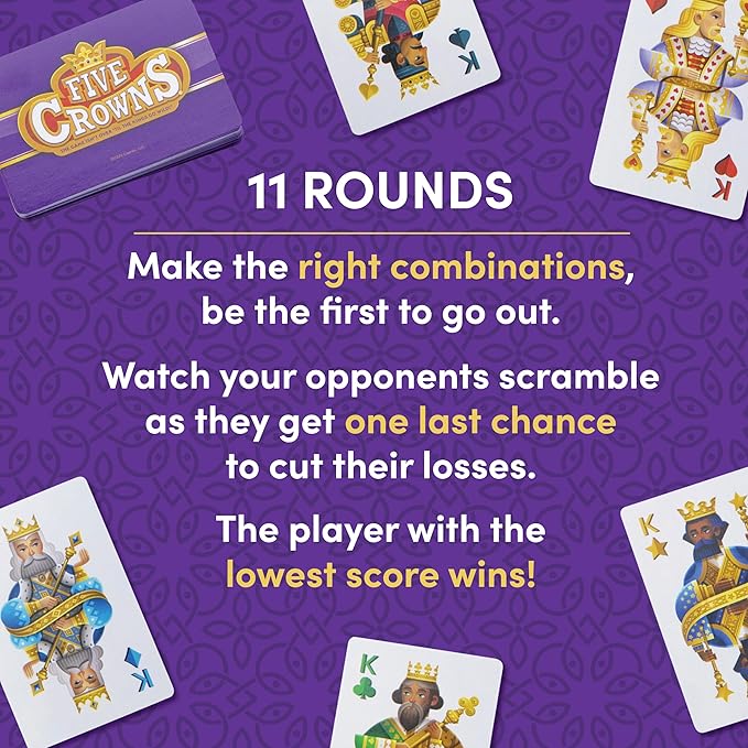 Five Crowns Travel Case Bundle, Cards, Scorecard Included ??Card Game for Kids and Adults, Family Game Night, The Game isn?™t Over Until the Kings Go Wild!, 5 Suited Rummy Style Card Game, Ages 8+