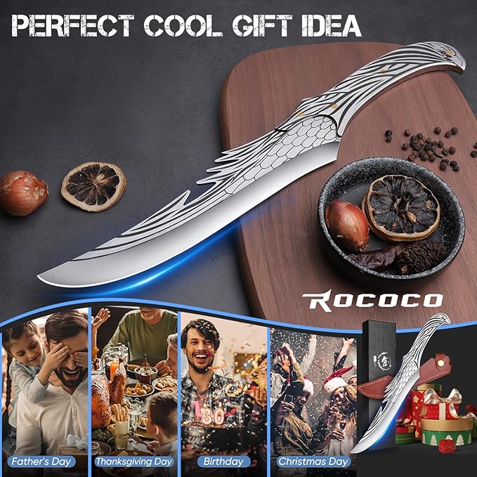 ROCOCO Feather Viking Boning Knife - Butcher Meat Cleaver Birthday Father Mother Christmas Gift Men 8.6"