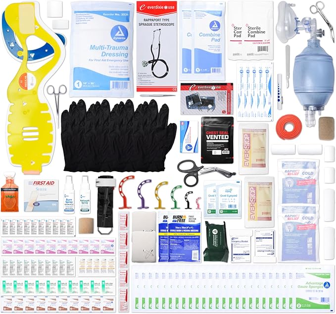 MFASCO Deluxe First Responder Medical Bag - Over 200 Emergency First Aid Supplies, Easy to Carry, Restock & Refill, Includes EMT Medical Items Large First Responder Bag, Assembled In USA, 24x13x9 inch