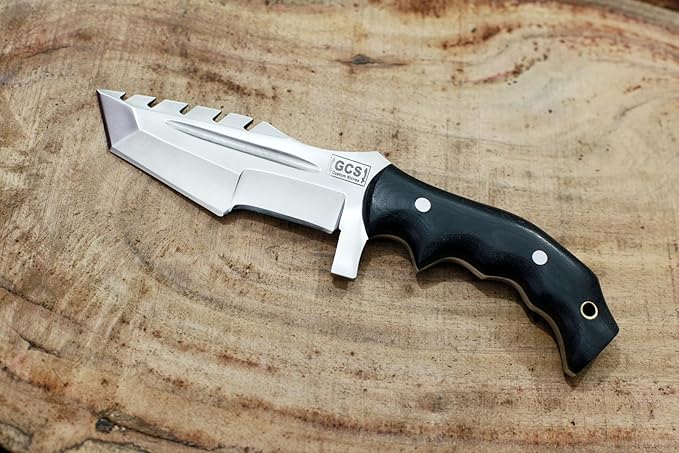 GCS Handmade D2 steel Hunting Knife G10 Handle Fixed Blade Knife Right Hand Scout Carry Buffalo leather Sheath and Sharpening Stone for Hunting Camping Survival and EDC