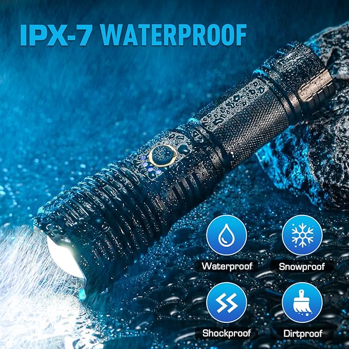 Sinvimes Rechargeable Flashlights High Lumens, LED Powerful Super Bright Flash Light, 5 Mode Zoomable Tactical Flashlights High Powered, Waterproof Linternas Emergencies Lights for Home