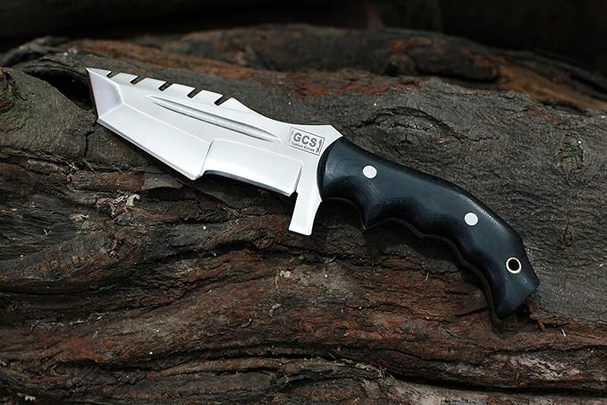 GCS Handmade D2 steel Hunting Knife G10 Handle Fixed Blade Knife Right Hand Scout Carry Buffalo leather Sheath and Sharpening Stone for Hunting Camping Survival and EDC