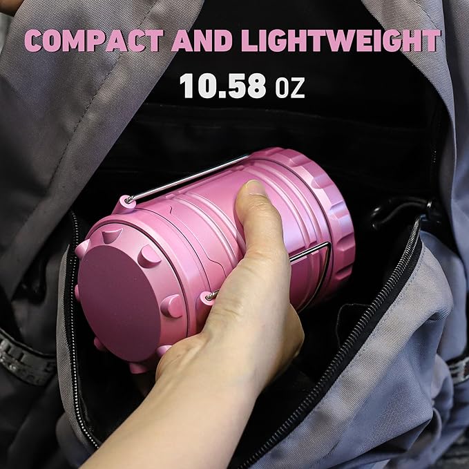 LED Pink Camping Lanterns, Portable Camping Lights, Outdoor Handled Lamps, Essential Emergency Lights for Power Outages, Hiking, Hurricane