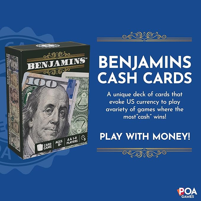 Benjamins Cash Cards ??Money-Themed Card Games for Adults, Teens & Families, Fast-Paced Strategy Card Games for Parties, Entertaining & Fun Games for Family Night. Play with Money.
