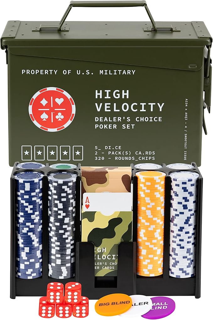 Kölbs Titan LSO Poker Set, Tactile Box Contains The Ultimate Poker Set - Playing Cards, Poker Chips Set & More, Case and Set Also for Texas Holdem, Blackjack Plus, Groomsmen Gifts for Men (with Dice)