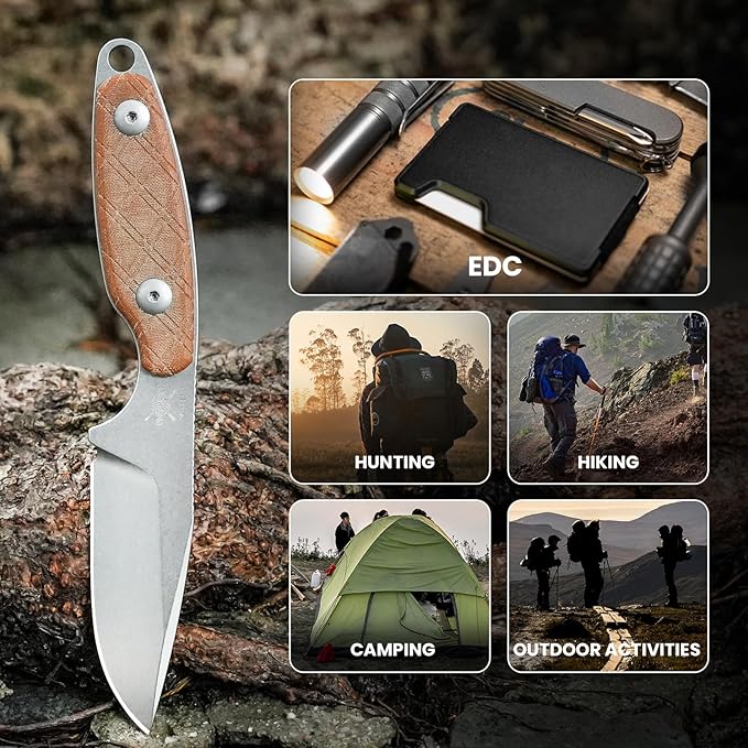 Kizer Muskrat Fixed Blade Knife, 3.15 In 154CM Neck Knife Argyle Pattern Micarta Handle Fixed Blade EDC Knives for Men Women, Outdoor Hunting Hiking Survival Camping Knives 1064C1