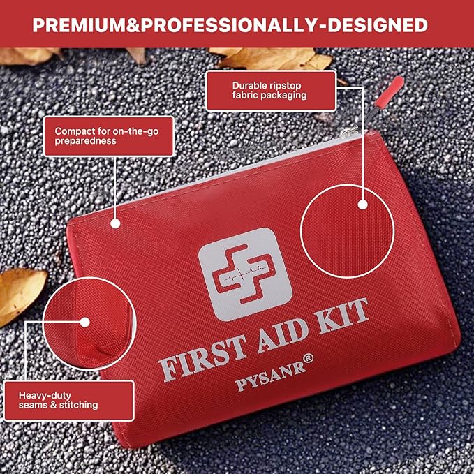 Small First Aid Kit, 150 Piece with Foil Blanket & Scissors, Mini First Aid Bag for Emergency, Home, Camping, Travel, Sports, Office, Outdoor, Car, School