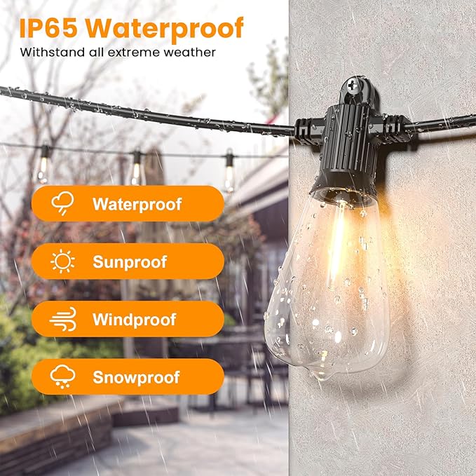 ZOTOYI Outoor String Lights, 25FT Waterproof Patio Lights with 13 (1 Spare) LED ST38 Vintage Edison Shatterproof Bulbs Outside Hanging Light for Backyard, Cafe, Porch, Gazebo Dimmable 2700K