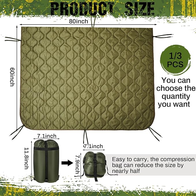 Barydat 80 x 60 Inch Woobie Military Poncho Liner Woobie Blanket Waterproof Thermal Poncho Liner with Bag Camo for Outdoor Camping Hunting Hiking