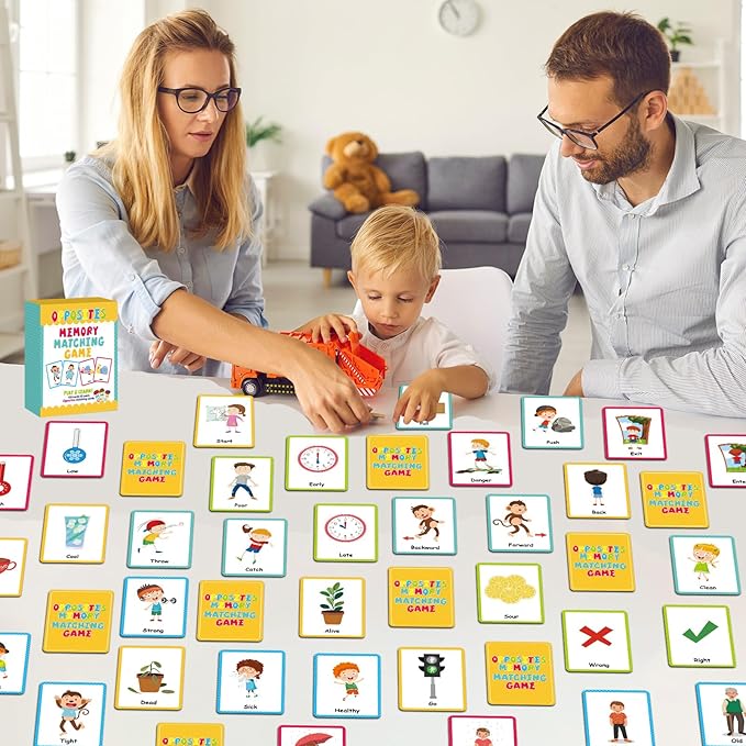 gisgfim 50 Pairs Opposites Memory Matching Game Sight Words Concentration Memory Card Educational Game for Kids Preschool Learning Educational Ages 3-8 A Fun & Fast Gift Activities Matching Games