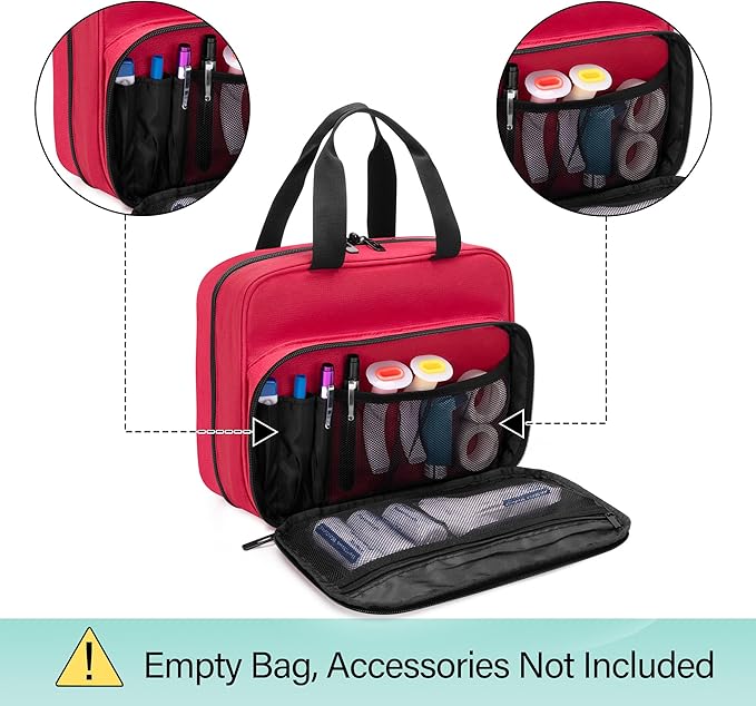 CURMIO Medical Storage Bag, Empty Emergency Kit Bag with Multiple Pockets, Portable First Aid Kit for Home Health Care Supplies, Travel, Camping, Red, Bag Only