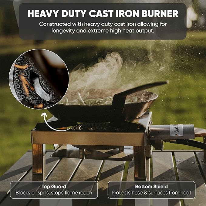 GasOne Stainless Steel Single Propane Burner - Outdoor Cooking with Heat Shield and Guard ??Propane Burner Head for Camping, Tailgating, Seafood Boil, Home Brewing - Patent Pending