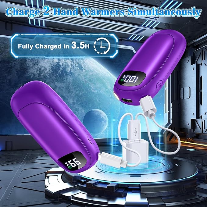 Hand Warmers Rechargeable 2 Pack, Electric Dual-Sided Heating with LED Display & Flashlight, Max 127?? 13Hrs Long Lasting Pocket Heater for Raynauds, Golf, Hunting Essentials, Gifts for Men Women