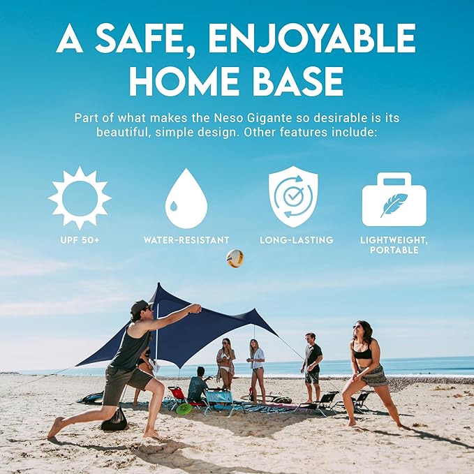 Neso Gigante - Portable Beach Tent - Ideal to Enjoy with Family and Friends - UPF 50+, Water-Resistant, and Lightweight - Navy, 11' x 11'