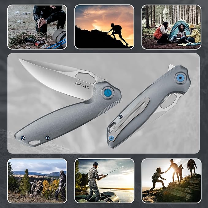 FINTISO Pocket Knife 3.38" Folding Knife Premium 14C28N Blade with 6061 Aluminum Alloy Handle, Camping Survival Hiking Knife, Best Gift for Men Women, Atlas Series