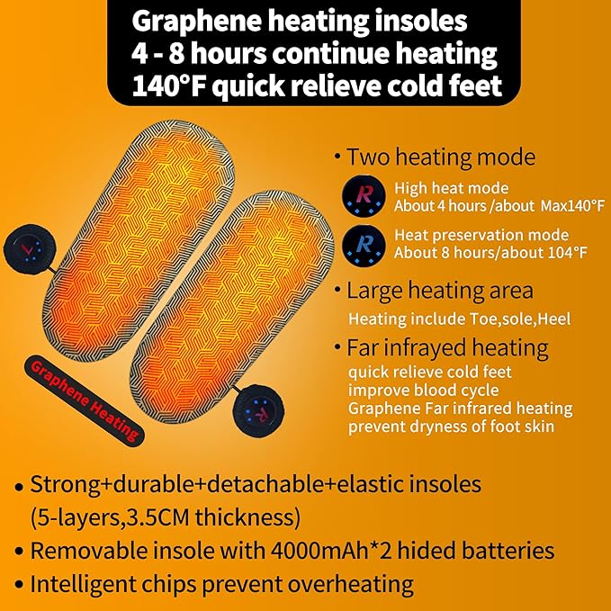 Rechargeable Walking Foot Warmer for Cold Feet, Cordless Graphene Heated Boots for Women Indoor, 4-8 Hours Heat, Washable & Removable, Electric Heated Slippers
