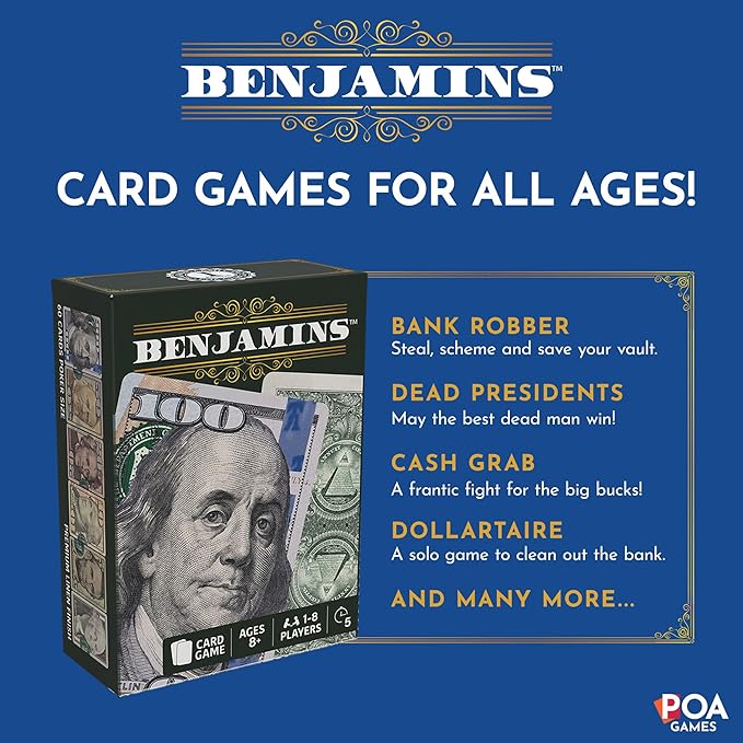 Benjamins Cash Cards ??Money-Themed Card Games for Adults, Teens & Families, Fast-Paced Strategy Card Games for Parties, Entertaining & Fun Games for Family Night. Play with Money.