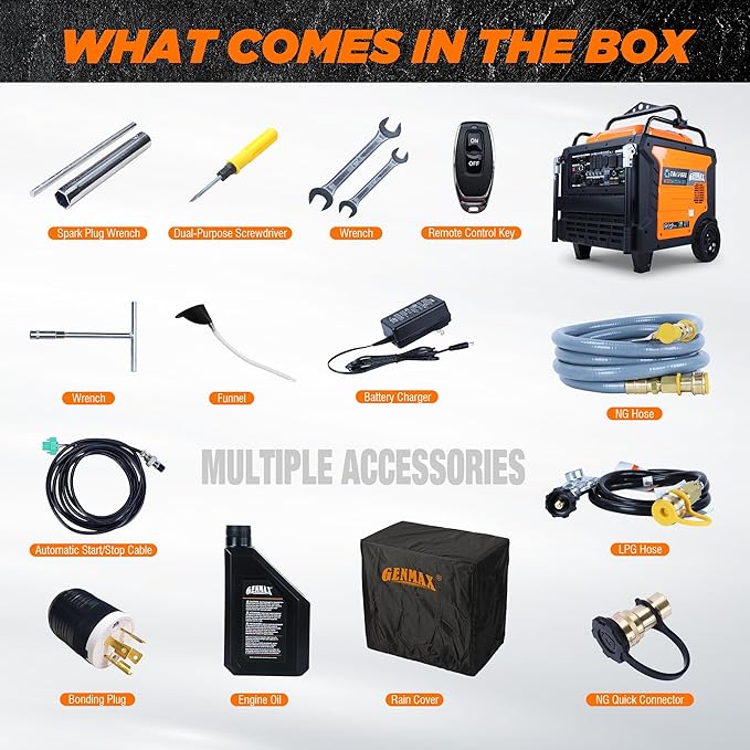 GENMAX 17000w Peak Tri-Fuel Inverter Generator-Features 2-Wire Auto Start/Stop,Ultra-Quiet Tech,CO Sensor,Digital Display&Dual 50A Outlets-Ideal for Home Backup&Construction Sites,EPA/CARB Compliant
