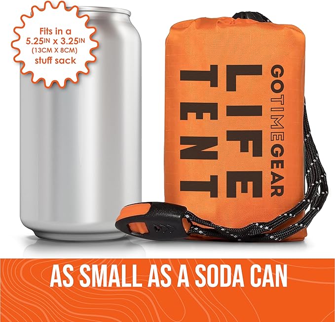 Go Time Gear Survival Life Tent ??2 Person Mylar Emergency Shelter Tube Tent + Paracord ??All-Weather Protection for Camping, Hiking, & Survival Kits ??Includes Emergency Whistle