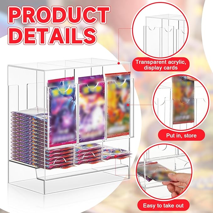 1 Pcs Acrylic Booster Pack Dispenser, Card Dispenser Storage and Organizer, for Trading Card, Booster Packs, Sports & More (3 Slots)