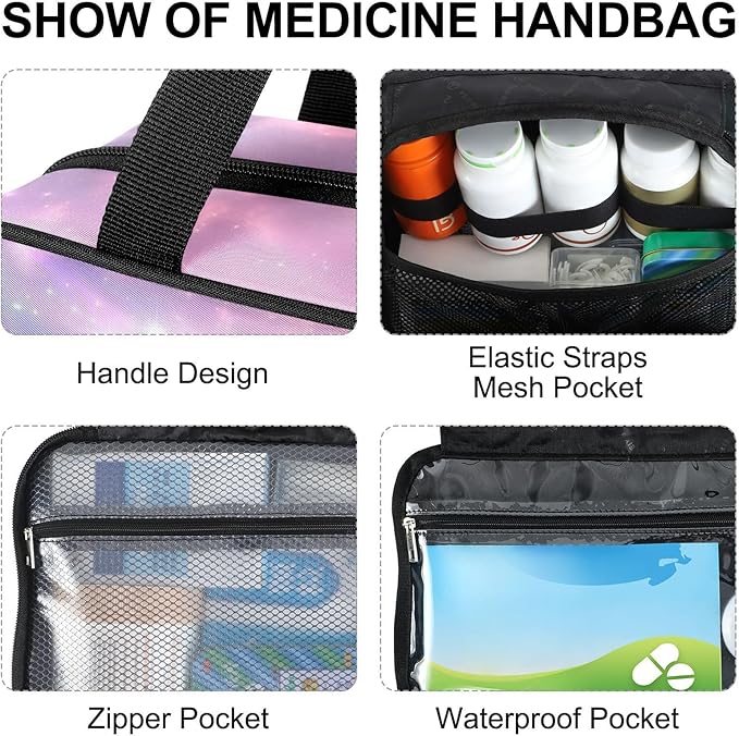 Fustylead Magic Rainbow Stars and Dolphins Jumping Travel Medicine Organizer Bag Home Storage First Aid Kit Large Pill Case with Zipper for Pill Bottle, Vitamins, and Medical Supplies
