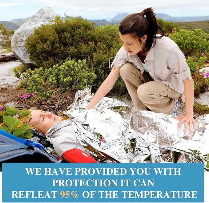 Macarrie Emergency Blanket Bulk - Survival Thermal Silver Foil Reflective Blankets Set Pack for Outdoors Shelter Space, Camping, Hiking, First Aid Supplies, Homeless Donations