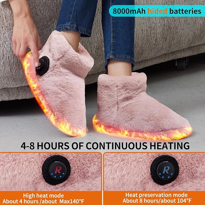 Rechargeable Walking Foot Warmer for Cold Feet, Cordless Graphene Heated Boots for Women Indoor, 4-8 Hours Heat, Washable & Removable, Electric Heated Slippers