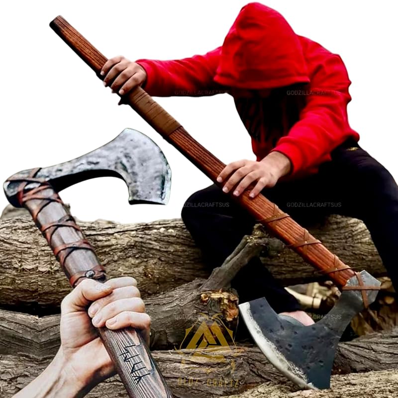 -Two Handed Berserker Axes Handmade Viking Axe Hatchet Norse Axe- 40" Long Two-Handed Berserker Axe Forged Axe - Bearded Axe - with Sheath(Large NorseAxe)
