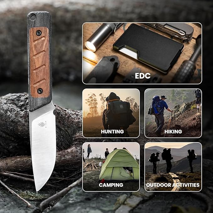 Kizer Smolt Fixed Blade Knife with Sheath, 2.93??154CM Steel Micarta & Mkuruti Handle Fixed blade Knives, Drop Point Fixed Knife Small EDC Knife for Men Women Camping Pocket Knife 1063C1