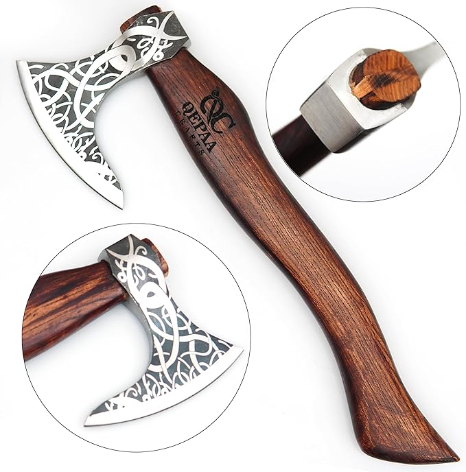 QEPAA CRAFTS® The Frostbreaker Handmade Viking Forged Steel Camping Survival Axe for Wood Splitting and Chopping-Bushcraft Hatchet- Norse Viking Gift for Adventurers