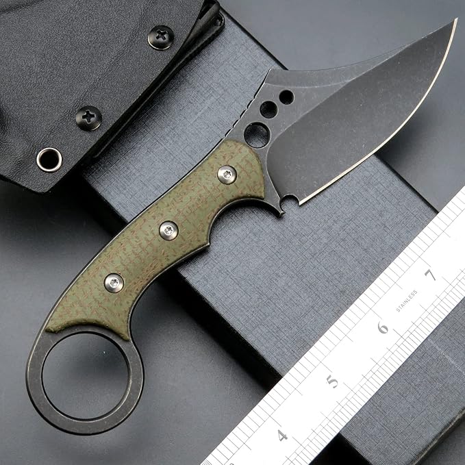 C1116 Fixed Blade Knife,D2 Steel Blade +Micarta Handle Outdoor Survival Camping Claw Knife with Kydex Sheaths(Green) …