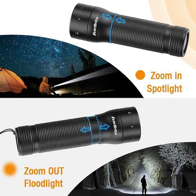 EverBrite Mini LED Flashlight, Zoomable High Lumens 350LM, 3 Modes, 3AAA Batteries Included, Compact Handheld Flash Light for Camping, Emergency, Home ??Black