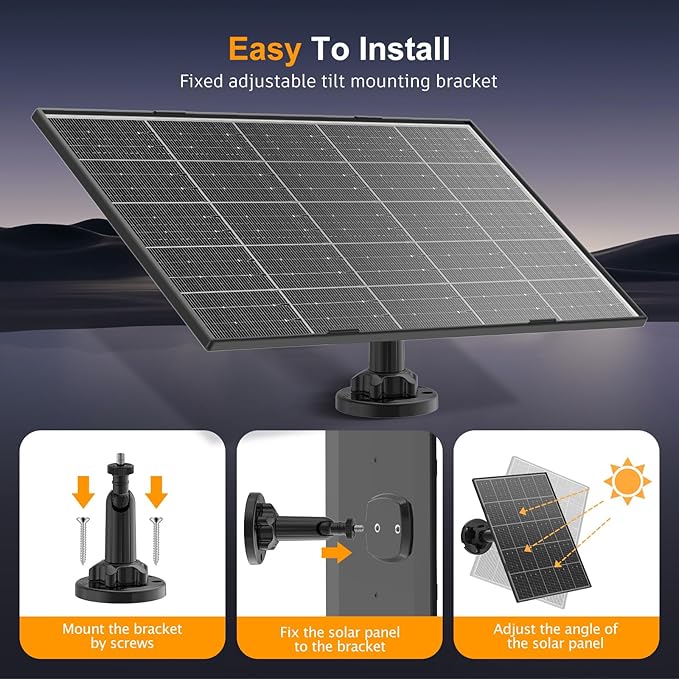 Solar Panel for Security Camera, 8W High Conversion Rate Solar Panels for Cameras Compatible with Rechargeable Battery Security Camera, 9.8FT Cable, IP65 Waterproof, 360° Adjustable Wall Mount
