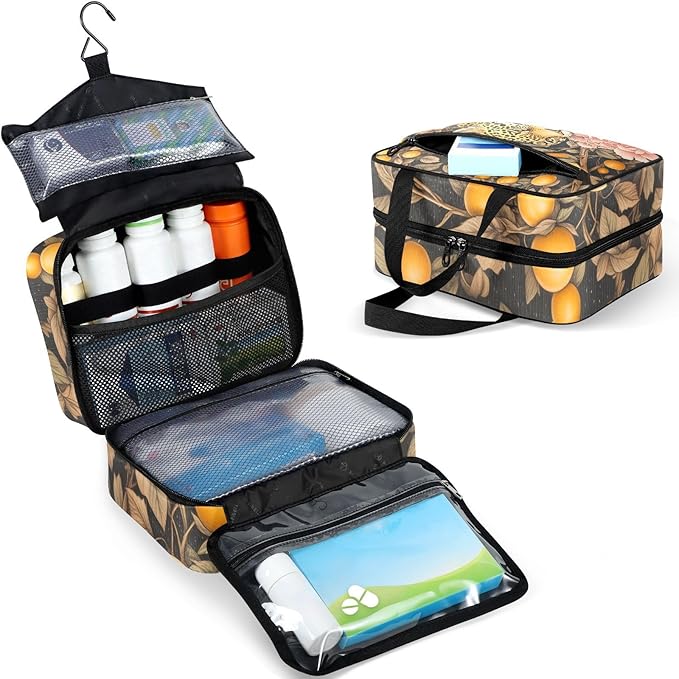 Fustylead Drawing Of Jaguar Animal in Peony Forest Travel Medicine Organizer Bag Home Storage First Aid Kit Large Pill Case with Zipper for Pill Bottle, Vitamins, and Medical Supplies