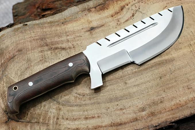 GCS Handmade D2 steel Hunting Knife G10 Handle Fixed Blade Knife Right Hand Scout Carry Buffalo leather Sheath and Sharpening Stone for Hunting Camping Survival and EDC