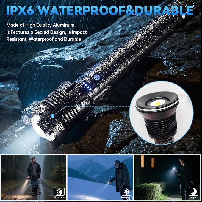 SheinRover Rechargeable LED Flashlights High Lumens, Super Bright Handheld Flashlight with 5 Modes Zoomable, Tactical Waterproof Flash Light Battery Powered for Home, Camping, Emergencies