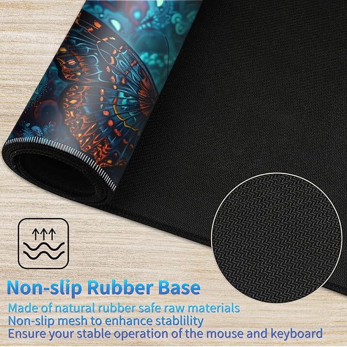 Playmat for MTG, 24 x 14 inches Game Play Mat for MTG TCG and Other Card Games, Trading Card Game Play Mat Desk Mats with Stitched Edges Non-Slip Base, Butterfly
