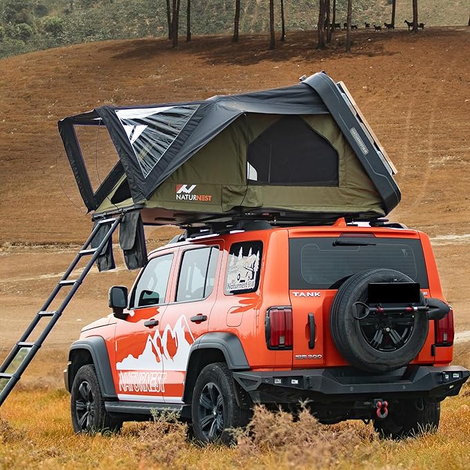 Naturnest Sirius1plus Hardshell Rooftop Tent with 2 Luggage Racks and Skyview Window, Aluminium Roof Top Tent with 3-Color LED Lights and Internal USB Plug for Jeeps, SUVs and Trucks, 2-3 Person