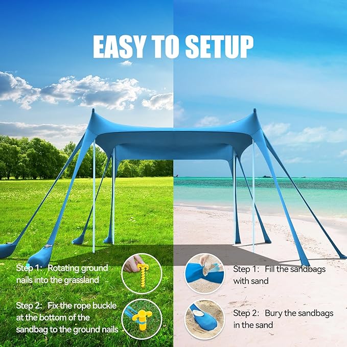 Portable Beach Tent Sun Shelter UV Protection Beach Canopy Sun Shade for Camping, Family Tent, Quick Setup Outdoor Shade Canopy(Light Blue)