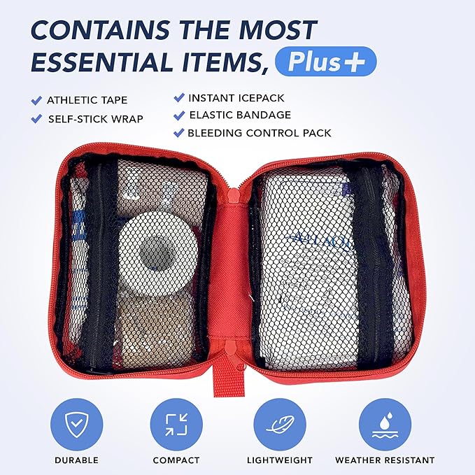First Aid Kit for Youth Sports (Deluxe Kit) with AllaQuix Stop Bleeding Gauze