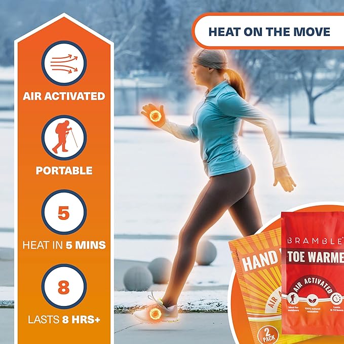 BRAMBLE Hand Warmers & Foot Warmers - Long-Lasting Heat Packs (8h) for Outdoor Activities, Sports, and Cold Weather