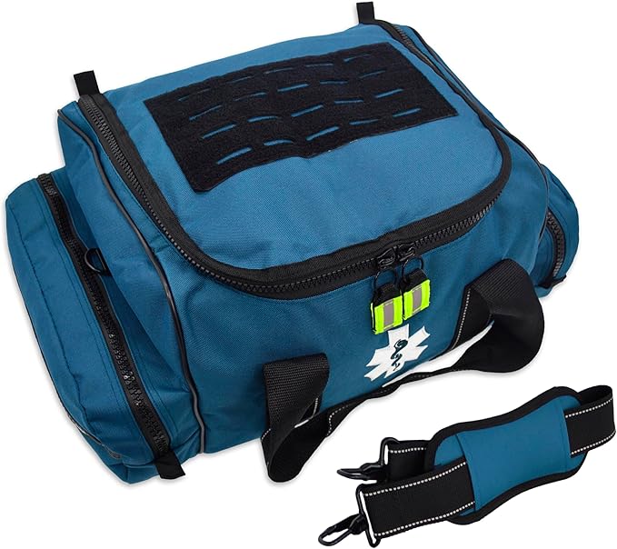 Lightning X MB30-SKC Large EMT Trauma Kit | Fully Stocked First Responder Bag w/ 240+ Supplies | EMS Fire Police Office Sports Team Emergency Medical Kit - Blue