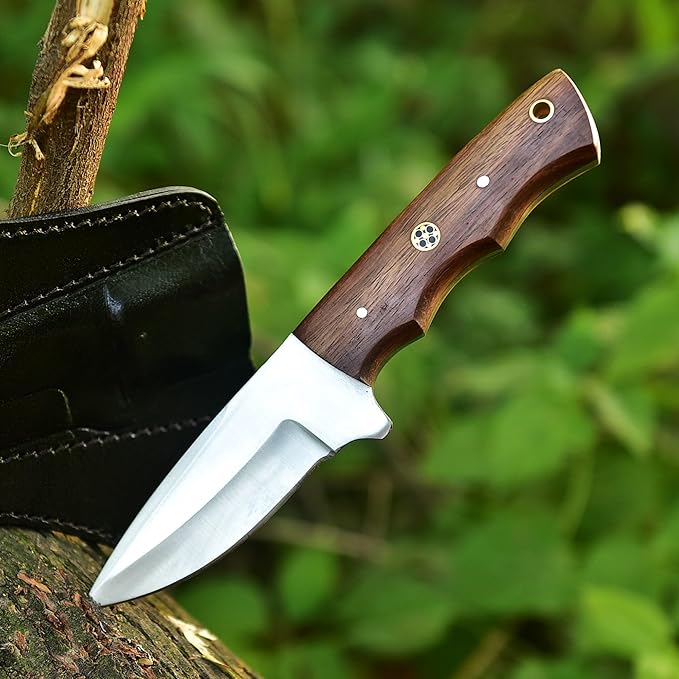 Handmade Fixed Blade Hunting Knife - 8 Inches Stainless Steel Razor Sharp Blade Full Tang Bushcraft Knives with Premium Leather Sheath. Used For Outdoor Camping, Hiking, Skining Knife, Forged Tracker.